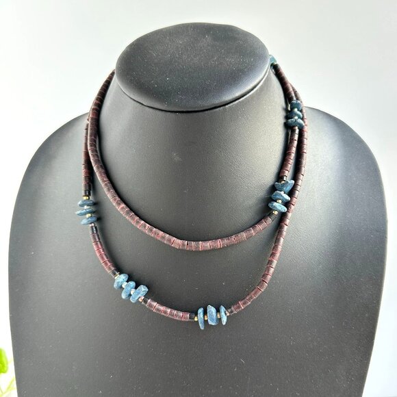 Tagua Nut and Kyanite Bead Necklace 24" - Picture 1 of 13